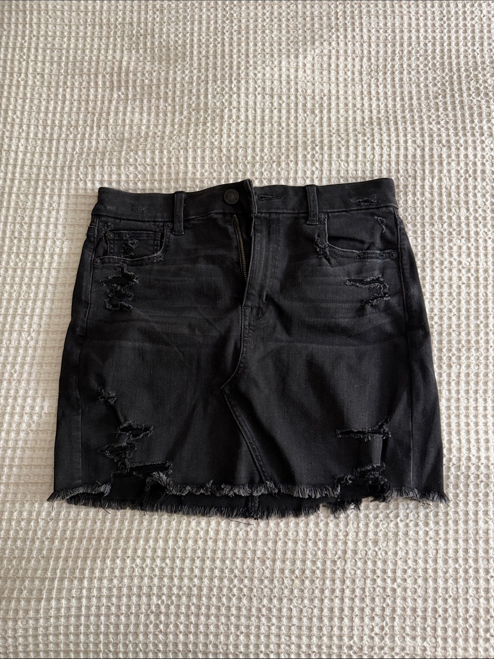 Abercrombie Curvy Black Denim Hi-Rise Mini Skirt